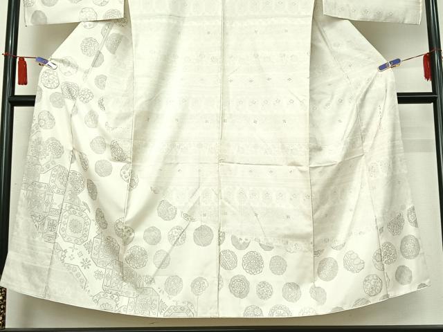平和屋着物▽男性　二代目 川村久太郎　本場大島紬　白大島　訪問着　単衣　正倉院花文　キングサイズ　正絹　逸品　AABI4677jh