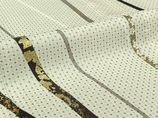 平和屋着物▽男性　訪問着　単衣　斜縞　金彩　キングサイズ　正絹　逸品　AABI4679jh