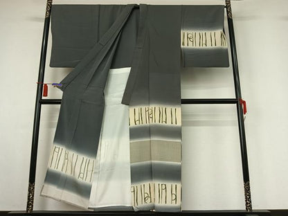平和屋着物▽男性　訪問着　単衣　横段文　暈し染め　キングサイズ　正絹　逸品　AABI4680jh