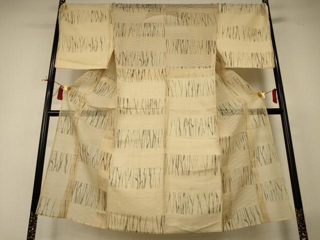 平和屋着物＊夏物 男性 紗紬 幾何学文様 キングサイズ 正絹 逸品 AABI4683jd