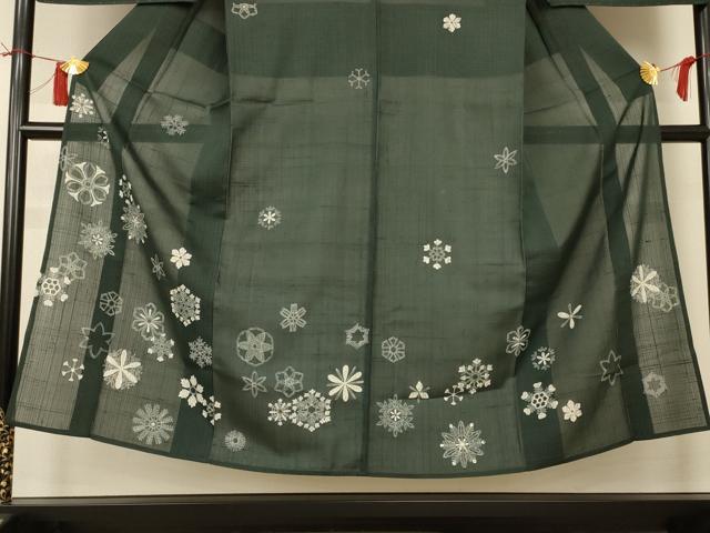 平和屋着物＊夏物　男性　染織の名門　しょうざん  生紬　訪問着　一珍染　雪の結晶　反端付き　キングサイズ　正絹　逸品　AABI4684jd