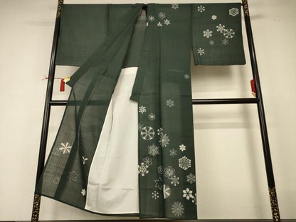 平和屋着物＊夏物　男性　染織の名門　しょうざん  生紬　訪問着　一珍染　雪の結晶　反端付き　キングサイズ　正絹　逸品　AABI4684jd