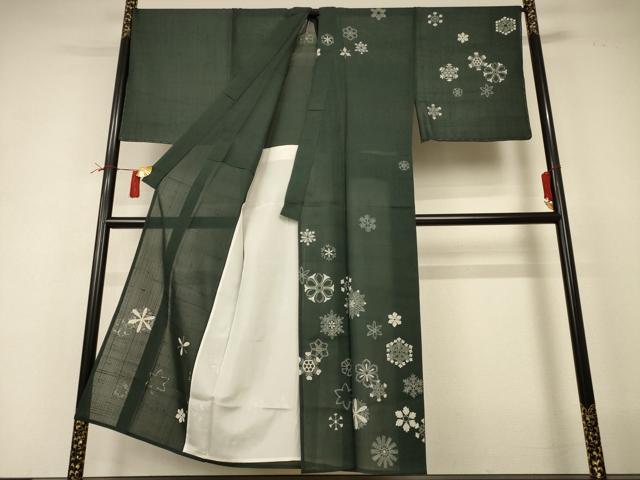 平和屋着物＊夏物　男性　染織の名門　しょうざん  生紬　訪問着　一珍染　雪の結晶　反端付き　キングサイズ　正絹　逸品　AABI4684jd