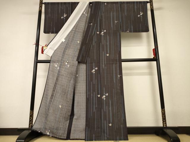 平和屋着物＊夏物 小紋 絽 舞花文 洗える着物 AABI4694jd
