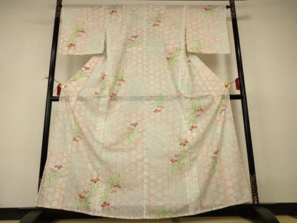 平和屋着物＊夏物 小紋 絽 吉祥花文 洗える着物 AABI4697jd