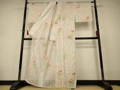 平和屋着物＊夏物 小紋 絽 吉祥花文 洗える着物 AABI4697jd