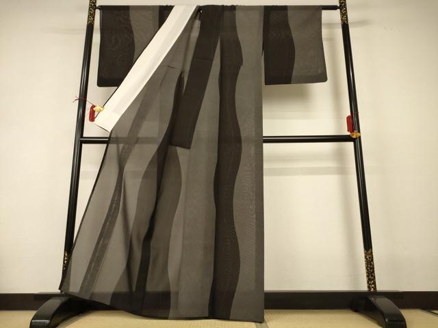 平和屋着物＊夏物 本場大島紬 夏大島 よろけ縞 正絹 逸品 AABI4700jd