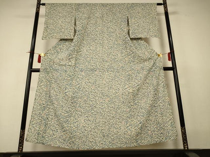 平和屋着物＊夏物 小紋 絽 型染め 草花文 正絹 逸品 AABI4703jd