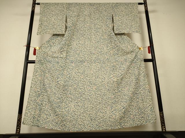 平和屋着物＊夏物 小紋 絽 型染め 草花文 正絹 逸品 AABI4703jd