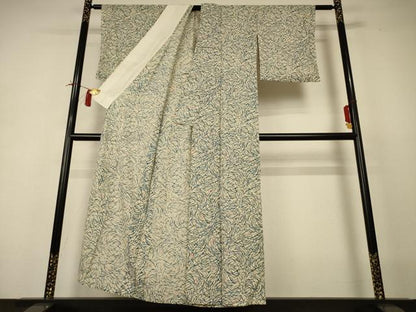 平和屋着物＊夏物 小紋 絽 型染め 草花文 正絹 逸品 AABI4703jd