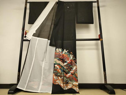 平和屋着物＊夏物 黒留袖 絽 地紙花鳥文 金彩 洗える着物 AABI4704jd