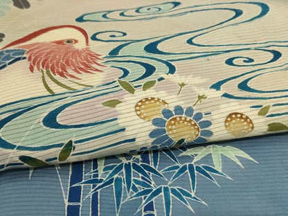 平和屋着物＊夏物 黒留袖 絽 友禅 作家物 流水花鳥文 暈し染め 正絹 逸品 AABI4705jd