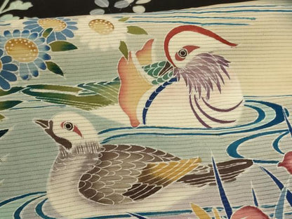 平和屋着物＊夏物 黒留袖 絽 友禅 作家物 流水花鳥文 暈し染め 正絹 逸品 AABI4705jd