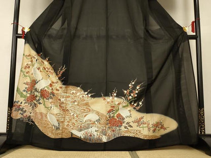 平和屋着物＊夏物 黒留袖 絽 流水花鳥文 金彩 洗える着物 AABI4706jd