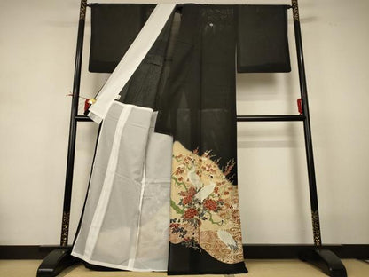 平和屋着物＊夏物 黒留袖 絽 流水花鳥文 金彩 洗える着物 AABI4706jd