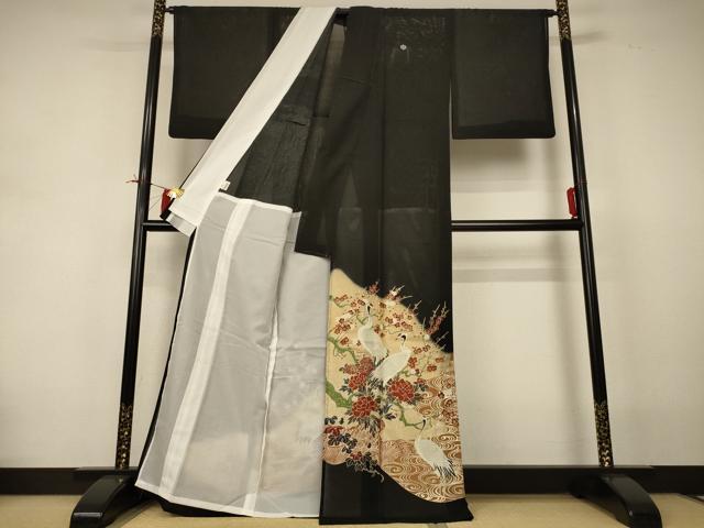 平和屋着物＊夏物 黒留袖 絽 流水花鳥文 金彩 洗える着物 AABI4706jd