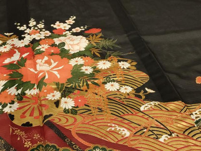 平和屋着物＊夏物 黒留袖 絽 扇面花車文 金彩 洗える着物 AABI4708jd