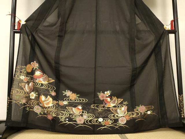 平和屋着物＊夏物 黒留袖 絽 花鳥文 洗える着物 AABI4709jd