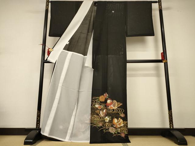 平和屋着物＊夏物 黒留袖 絽 花鳥文 洗える着物 AABI4709jd