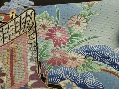 平和屋着物＊夏物 黒留袖 絽 立波御所車花文 暈し染め 金銀彩 洗える着物 AABI4720jd