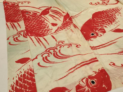 平和屋着物＊夏物 アンティーク 大正ロマン 長襦袢 絽 鯉 正絹 逸品 AABI4722jd