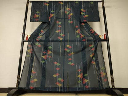 平和屋着物＊夏物 小紋 絽 幾何学文様 洗える着物 AABI4724jd