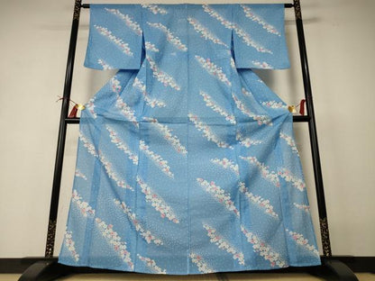 平和屋着物＊夏物 小紋 絽 舞花文 洗える着物 AABI4725jd