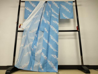 平和屋着物＊夏物 小紋 絽 舞花文 洗える着物 AABI4725jd