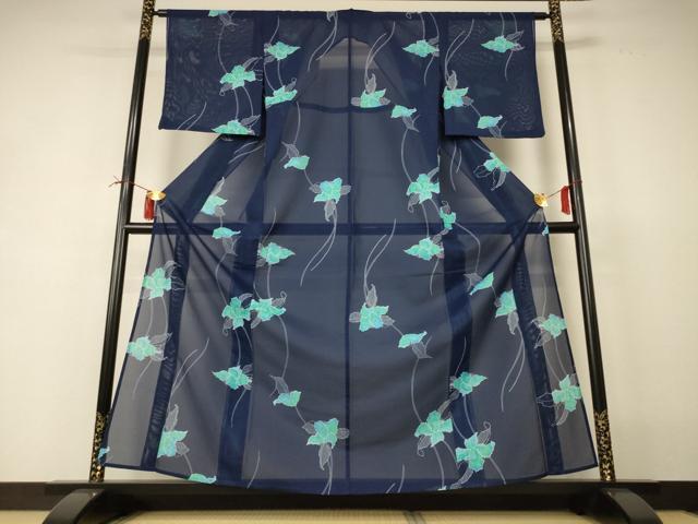 平和屋着物＊夏物 小紋 絽 草花文 洗える着物 AABI4729jd