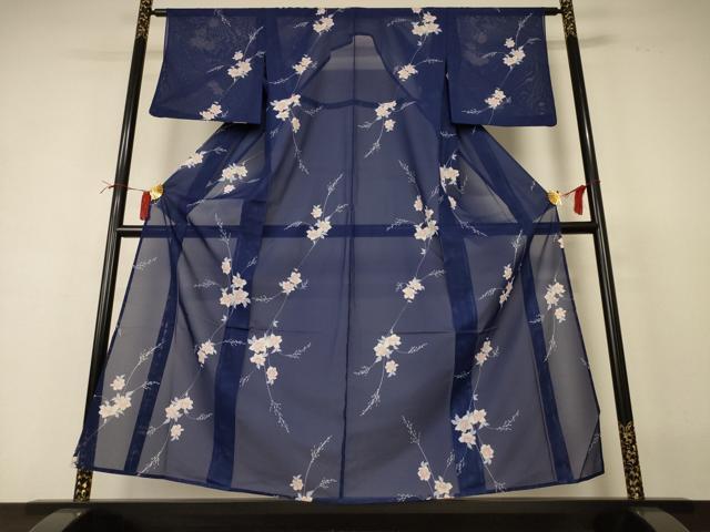 平和屋着物＊夏物 小紋 絽 草花文 洗える着物 AABI4731jd