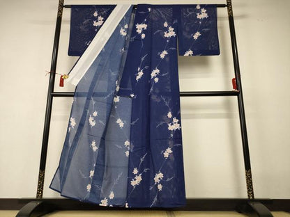 平和屋着物＊夏物 小紋 絽 草花文 洗える着物 AABI4731jd