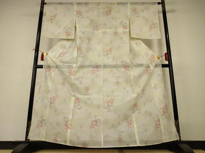 平和屋着物＊夏物 小紋 絽 流水草花文 洗える着物 AABI4736jd