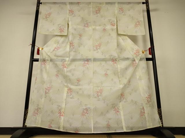 平和屋着物＊夏物 小紋 絽 流水草花文 洗える着物 AABI4736jd