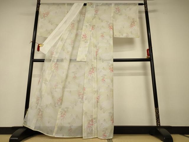 平和屋着物＊夏物 小紋 絽 流水草花文 洗える着物 AABI4736jd