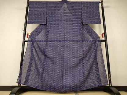 平和屋着物＊夏物 小紋 絽 麻の葉文様 正絹 逸品 AABI4738jd