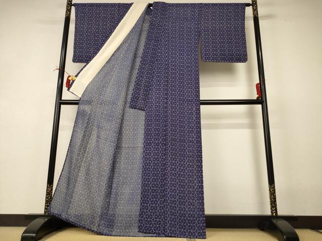 平和屋着物＊夏物 小紋 絽 麻の葉文様 正絹 逸品 AABI4738jd