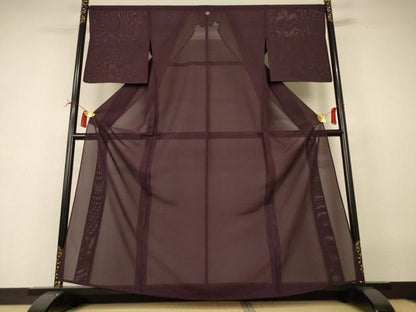平和屋着物＊夏物 色無地 絽 黒鳶色 正絹 逸品 AABI4740jd