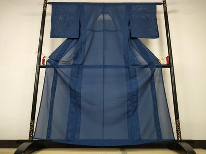 平和屋着物＊夏物 色無地 絽 紺色 正絹 逸品 AABI4742jd