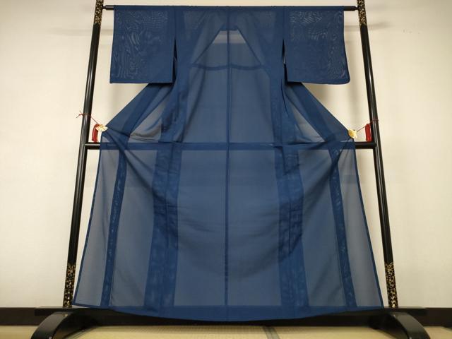 平和屋着物＊夏物 色無地 絽 紺色 正絹 逸品 AABI4742jd