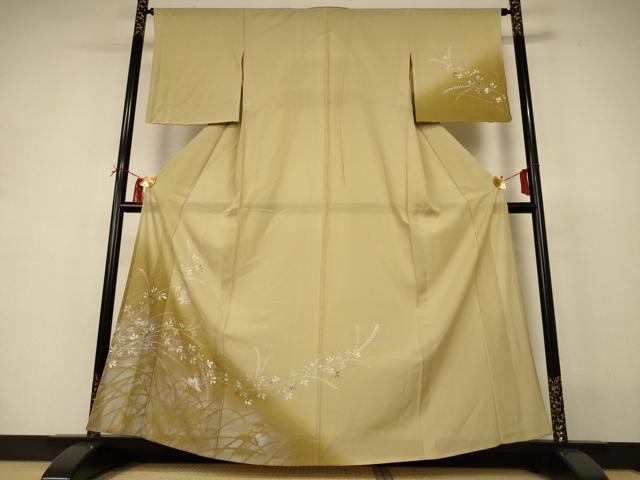 平和屋着物＊夏物　訪問着　絽　手描き　花蝶文　暈し染め　銀彩　正絹　逸品　AABI4755jd