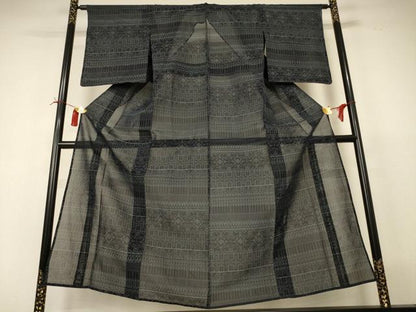 平和屋着物＊夏物 紗紬 幾何学文様 正絹 逸品 未使用 AABI4759jd