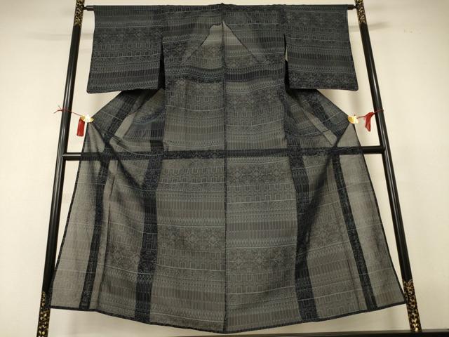 平和屋着物＊夏物 紗紬 幾何学文様 正絹 逸品 未使用 AABI4759jd