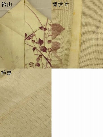 平和屋着物＊夏物 小紋 絽 手描き 草花文 正絹 逸品 AABI4764jd