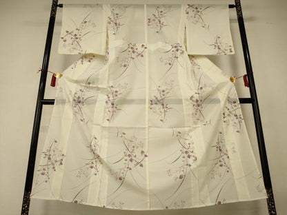 平和屋着物＊夏物 小紋 絽 手描き 草花文 正絹 逸品 AABI4764jd