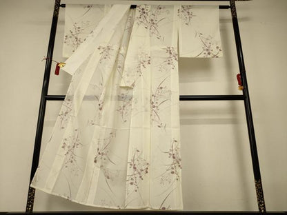 平和屋着物＊夏物 小紋 絽 手描き 草花文 正絹 逸品 AABI4764jd