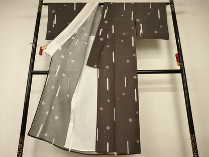 平和屋着物＊夏物 小紋 絽 矢羽花文 ほたる暈し 正絹 逸品 AABI4768jd
