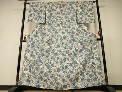 平和屋着物＊夏物 小紋 絽 花唐草文 正絹 逸品 AABI4773jd