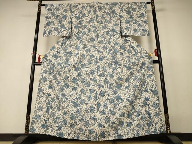 平和屋着物＊夏物 小紋 絽 花唐草文 正絹 逸品 AABI4773jd