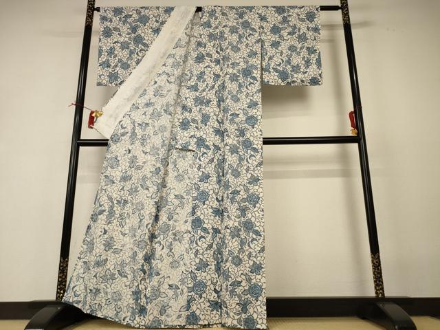平和屋着物＊夏物 小紋 絽 花唐草文 正絹 逸品 AABI4773jd