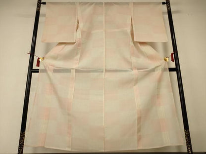 平和屋着物＊夏物 小紋 紗 市松文様 高島屋扱い 正絹 逸品 AABI4783jd